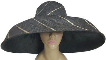 Eshe: Authentic African Hand Made Black and Natural Madagascar Big Brim Raffia Sun Hat