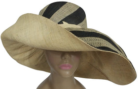 Dziko: Authentic African Hand Made Black and Natural Madagascar Big Brim Raffia Sun Hat