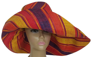 Aziza: Authentic African Hand Woven Multi-Color Madagascar Raffia Big Brim Sun Hat