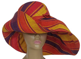 Aziza: Authentic African Hand Woven Multi-Color Madagascar Raffia Big Brim Sun Hat