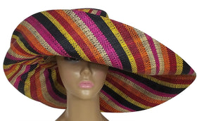 Ayoola: Authentic African Hand Woven Multi-Color Madagascar Raffia Big Brim Sun 