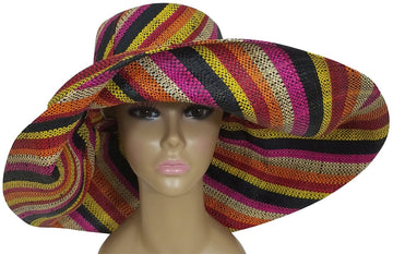 Ayoola: Authentic African Hand Woven Multi-Color Madagascar Raffia Big Brim Sun 