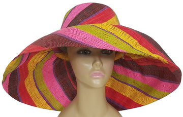 Alaba: Authentic African Hand Woven Multi-Color Madagascar Raffia Big Brim Sun Hat