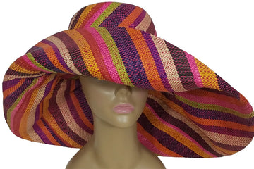 Akwokwo: Authentic African Hand Woven Multi-Color Madagascar Raffia Big Brim Sun Hat