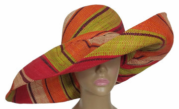 Aiyetoro: Authentic African Hand Woven Multi-Color Madagascar Big Brim Raffia Sun Hat