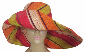 Aiyetoro: Authentic African Hand Woven Multi-Color Madagascar Big Brim Raffia Sun Hat