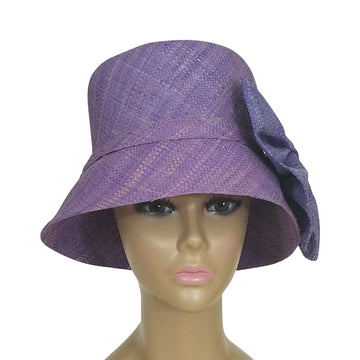 Abigay: Authentic African Hand Woven Lavender Madagascar Bell Shaped Raffia Hat with Bow