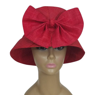 Eralia: Authentic African Hand Woven Red Madagascar Bell Shaped Raffia Hat with Bow