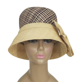 Chandice: Authentic African Hand Woven Wine and Natural Braided Madagscar Bell Shaped Raffia Hat with Bow