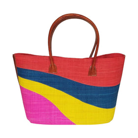 Karen: Authentic Madagascar Multicolored Hand Made Raffia Wave Hand Bag