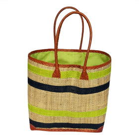 Pamella: Authentic Handmade Lime & Black Madagascar Raffia Betsi Bag