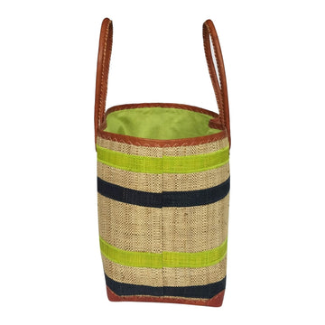 Pamella: Authentic Handmade Lime & Black Madagascar Raffia Betsi Bag