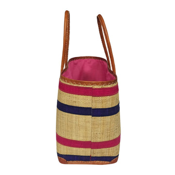 Diavolana: Authentic Hand Woven Fuchsia & Blue Madagascar Raffia Betsi Tote Bag