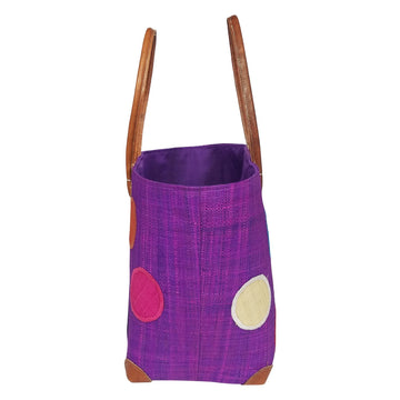 Alice: Authentic Hand Woven Madagascar Purple Polka Dot Raffia Tote Bag