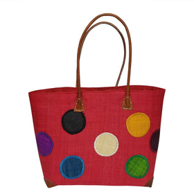 Avotra: Authentic Hand Woven Madagascar Red Polka Dot Raffia Tote Bag