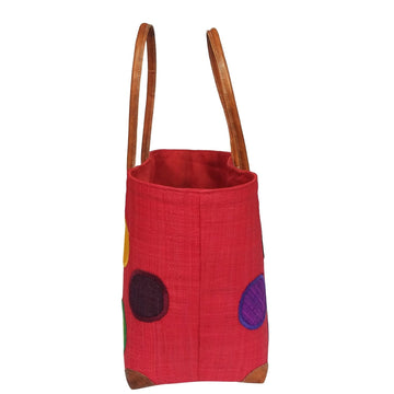 Avotra: Authentic Hand Woven Madagascar Red Polka Dot Raffia Tote Bag