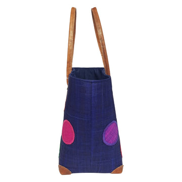 Tatianah: Authentic Hand Woven Madagascar Blue Polka Dot Raffia Tote Bag