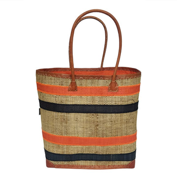 Mikanto: Authentic Hand Woven Orange & Black Madagascar Raffia Betsi Tote Bag