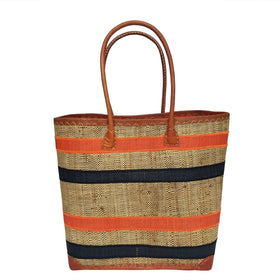 Mikanto: Authentic Hand Woven Orange & Black Madagascar Raffia Betsi Tote Bag