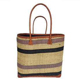 Sarah: Authentic Hand Woven Black & Gray Madagascar Raffia Betsi Tote Bag