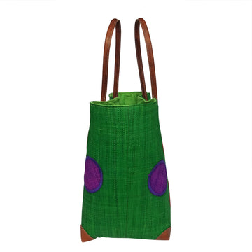 Jena: Authentic Hand Woven Madagascar Green Polka Dot Raffia Tote Bag