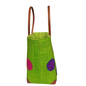 NyZo: Authentic Hand Woven Madagascar Light Green Polka Dot Raffia Bag