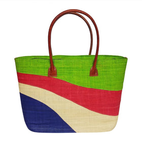 Anja: Authentic Handmade Multicolored Madagascar Raffia Wave Hand Bag