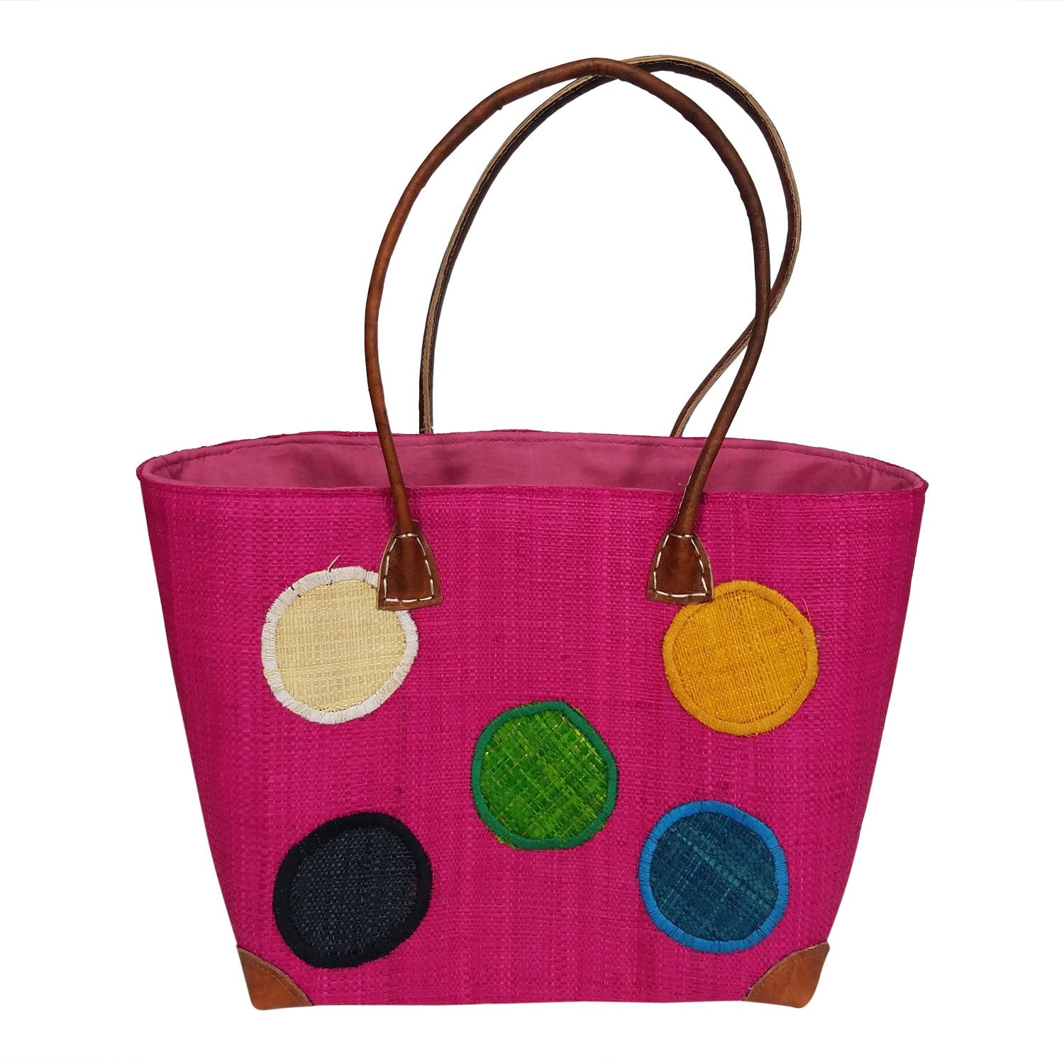 Hanta: Hand Woven Fuchsia Polka Dot Madagascar Raffia Tote Bag – The ...