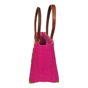 Hanta: Authentic Hand Woven Madagascar Raffia Fuchsia Polka Dot Tote Bag