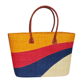 Stephanie: Authentic Handmade Multicolored Madagascar Raffia Wave Hand Bag