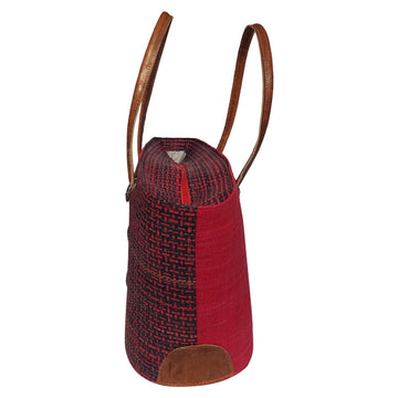 Mialy: Authentic Handmade Red and Black Madagascar Raffia Buttons Hand Bag