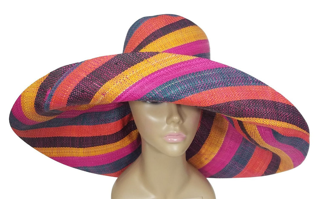 Bejide: Authentic African Hand Woven Multicolor Madagascar Big Brim Sun Hat