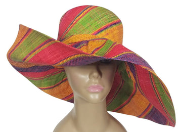 Bunmi: Authentic African Hand Woven Multicolor Madagascar Big Brim Sun Hat