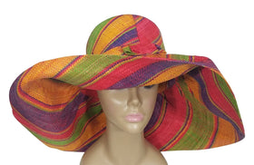 Bunmi: Authentic African Hand Woven Multicolor Madagascar Big Brim Sun Hat