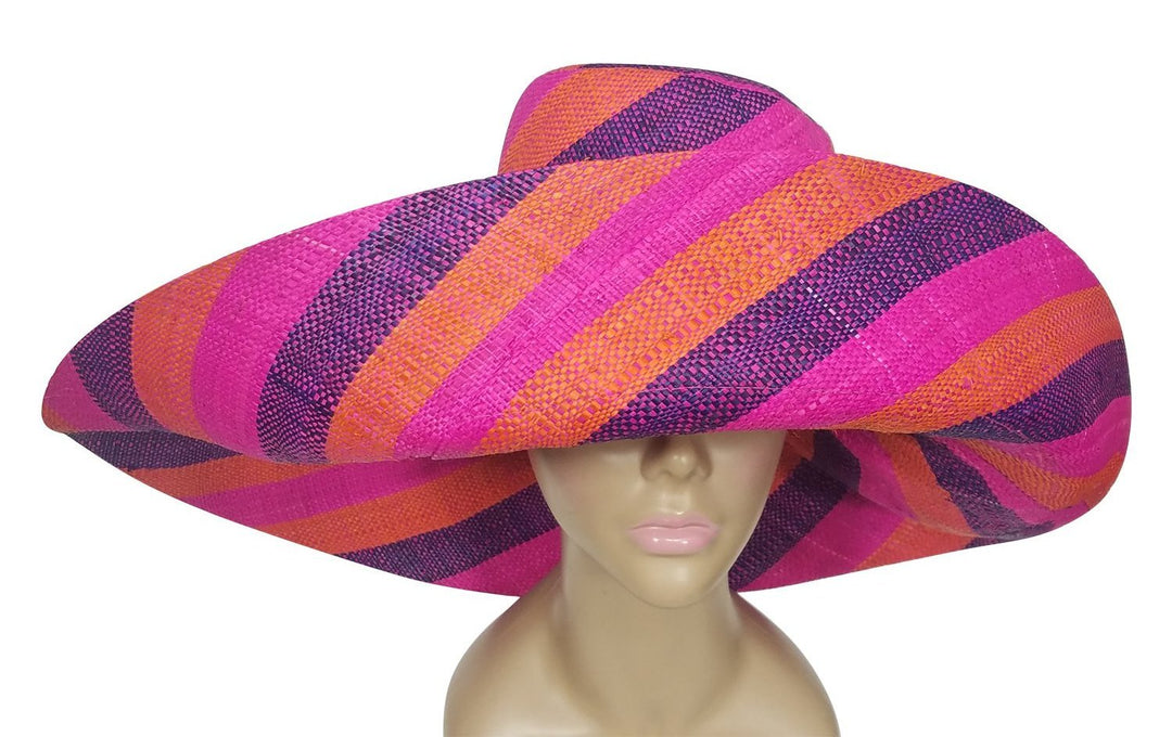 Dalila: Hand Woven Multi-Color Madagascar Big Brim Raffia Sun Hat