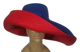 Apiyo: Authentic African Handwoven Blue and Red Madagascar Big Brim Raffia Sun Hat