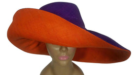 Atieno: Authentic African Handwoven Purple and Orange Madagascar Big Brim Raffia Sun Hat