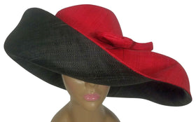 Adelola: Authentic African Hand Made Black and Red Madagascar Big Brim Raffia Sun Hat