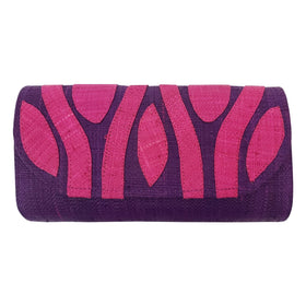 Authentic Handwoven Purple Madagascar Raffia Clutch with Fuchsia Accents