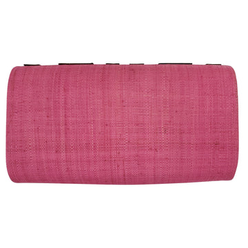 Authentic Handwoven Pink Madagascar Raffia Clutch with Brown Accents