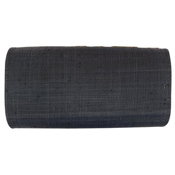 Authentic Handwoven Black Madagascar Raffia Clutch with Brown Accents