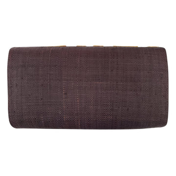 Authentic Handwoven Raisin Madagascar Raffia Clutch with Orange Accents