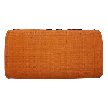 Authentic Handwoven Orange Madagascar Raffia Clutch with Purple Accents