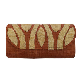 Authentic Handwoven Burnt Orange Madagascar Raffia Clutch with Natural Accents