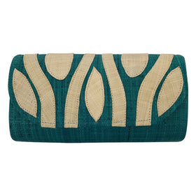 Authentic Handwoven Blue-Green Madagascar Raffia Clutch with Natural Accents