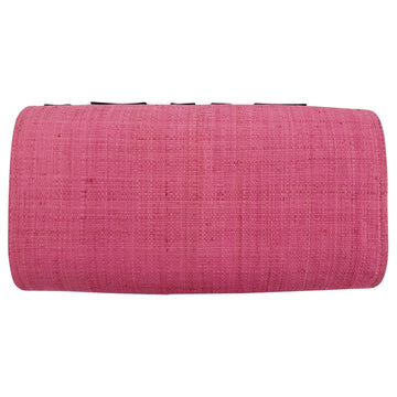 Authentic Handwoven Pink Madagascar Raffia Clutch with Black Accents