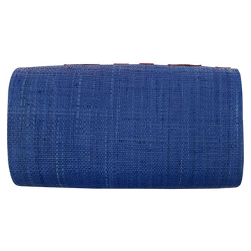 Authentic Handwoven Blue Madagascar Raffia Clutch with Red Accents