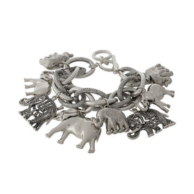 Delta Sigma Theta Inspired Silver Toned Elephant Link Statement Bracelet