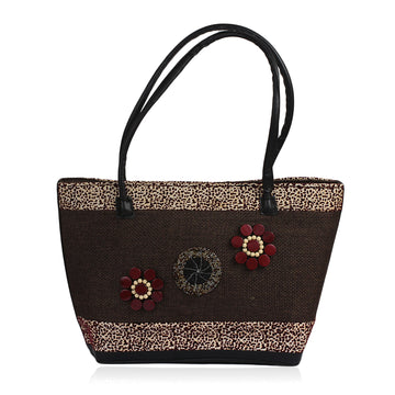 Hand Made Kenyan Jute Hand Bag with Maasai Beadwork (Brown)