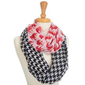 Houndstooth and Crimson Elephant Lightweight Infinity Scarf